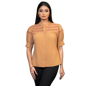 Blusa de Manga Abullonada en Color Naranja Mandarina, Transpirable, para Uso en Temporada, para Mujer - Product Image 1