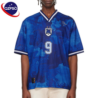 QZFSO T-shirts de sport courts personnalisés avec patch brodé, coupe ample, design en maille, style streetwear, maillot de football américain rayé
