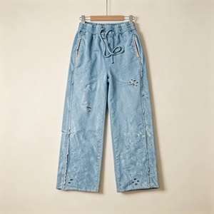 Pantalon de survêtement personnalisé pour homme, taille élastique avec cordon de serrage, effet vieilli délavé à l'acide, en coton épais, style streetwear pour homme - Product Image 4