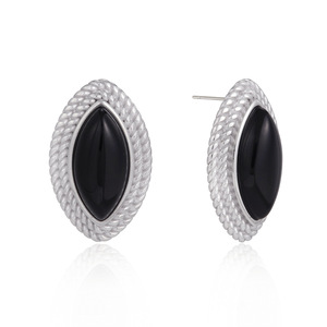 <b>Stud</b> <b>Earrings</b> <b>Black</b> Oval Bezel Setting Stainless Steel Fashion Jewelry - Product Image 5