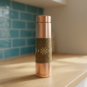 Premium <b>Brushed</b> Pure Copper Water <b>Bottle</b> Modern Design Band 100% Leak-Proof Eco-Friendly Home Health Drinkware Sports Flask - Product Image 1