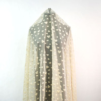 Tela de tul de malla transparente de poliéster y elastano, suave, elástica, ligera, con flocado de corazones, para vestidos, velos y moda infantil