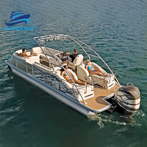 Yate pontón <span class=keywords><strong>de</strong></span> aluminio <span class=keywords><strong>de</strong></span> lujo para 8-12 personas, barco grande <span class=keywords><strong>de</strong></span> lujo con barra <span class=keywords><strong>de</strong></span> motor para pesca, entretenimiento, ocio y crucero - Product Image 1