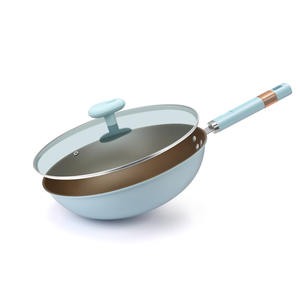 Sartén antiadherente de titanio con fondo plano redondo y tapa para cocinas de gas e inducción - Product Image 1