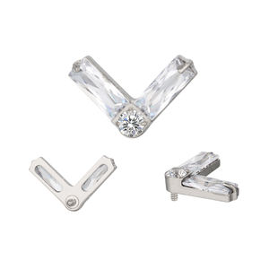 Mới nhất đơn giản G23 Titan piercing đồ trang sức CNC Set 2 hình chữ nhật CZ và vòng CZ V hình dạng trong nội bộ ren Top Helix Bông tai - Product Image 1