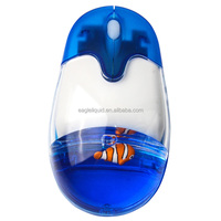 Souris d'ordinateur personnalisée remplie de liquide avec figurine flottante, logo personnalisé, mode double filaire/sans fil intégrable