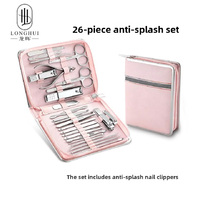 Longhui Trousse de beauté multifonctionnelle 26-en-1 en acier inoxydable et acier au carbone avec fermeture éclair, pour manucure, pédicure et coffret cadeau pour ongles