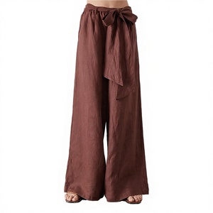 Women's High Waist Wide Leg Linen <b>Pants</b> With Bow Tie Loose Fit Full Length Solid Color Casual <b>Summer</b> Trousers - Product Image 2