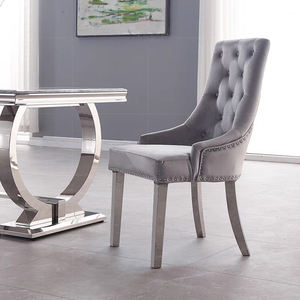 Ghế ăn lưng cao nội thất gia đình, ghế ăn bằng thép không gỉ, ghế ăn nhung xám tại nhà hàng Châu Âu - Product Image 3