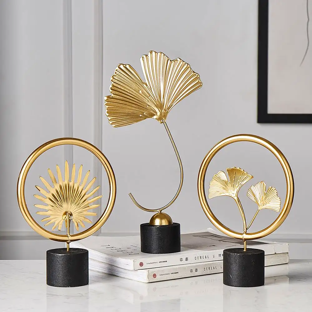 Gold Leaves Modern Plant Ornament Bedroom Home Decoration Accessories For Living Room Gold Iron Shape Crafts Desktop Decor