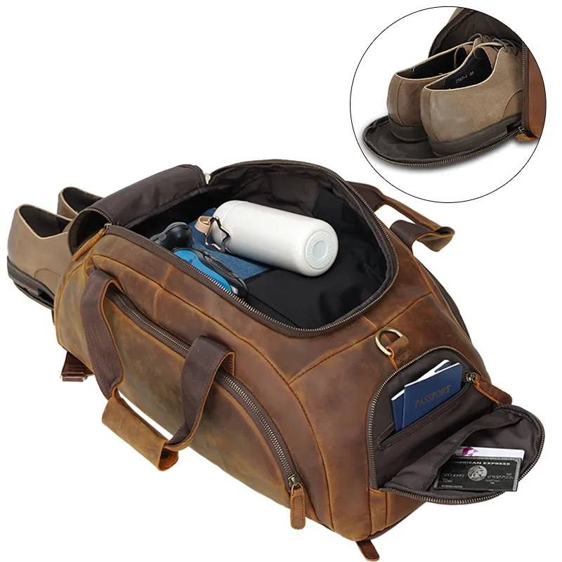 New Design High Multifunction Full Grain Cowhide Leather Duffel Backpack Weekender Travel Bags Luggage Travelling For Men
