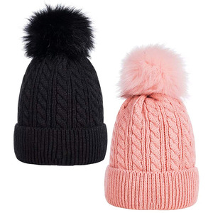 Bonnet d'hiver tricoté <span class=keywords><strong>en</strong></span> acrylique chaud de haute qualité avec pompon <span class=keywords><strong>en</strong></span> <span class=keywords><strong>fausse</strong></span> <span class=keywords><strong>fourrure</strong></span> - Product Image 5