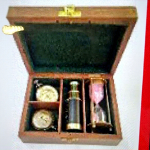 Coffret Cadeau Nautique Promotionnel : Jumelles en Laiton, Boussole, Sablier, Boîtier en Bois Fait Main, Décoration de Bureau ALI DECORATOR pour Mariage - Product Image 2