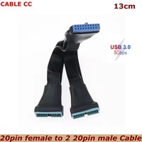 Dropship doble puerto USB 3,0 Tipo de Panel de montaje de tornillo hembra a placa base 19 pines/20 pines Cable plano Y divisor 1 a 2 DIY