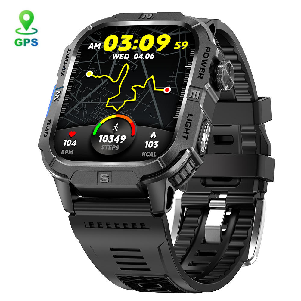 GTH3 Sports GPS Smart Watch with Flashlight 2.01inch Screen 540mAh Battery IP68 Waterproof BT Call Heart Rate Men Smartwatch