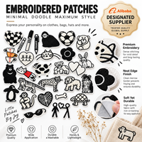 Patch Bordir Hewan Minimalis Hitam Putih, Ikon Sketsa, Dapat Disetrika atau Dijahit, Grosir