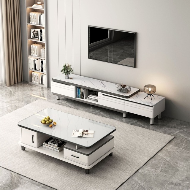 American Light Luxury Modern Minimalist TV Stand with Adjustable Shelves and Storage for Apartment Living Room