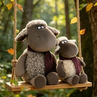 Boneka Domba Keriting Lucu Grosir Pabrik dengan Syal, Boneka Hewan Domba Lembut untuk Hadiah Natal Anak-anak