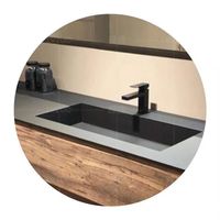 Moderner Wandmontierter Badezimmerschrank mit Holzmaserung und Integriertem Schwarzem Waschbecken, Schubladen mit Soft-Close-Funktion für Zeitgenössische Badezimmer