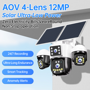 Caméra solaire 4G sans fil extérieure 12MP à 4 objectifs et 4 écrans, avec 3 objectifs rotatifs via application, enregistrement 24/7, vision nocturne couleur, caméra de surveillance CCTV - Product Image 2