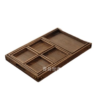 Bandeja de Té de Madera Maciza Mu Yujia, Rectangular, de Madera de Paulownia, con Pátina Decorativa, para Uso Doméstico, Estética Zen - Product Image 1