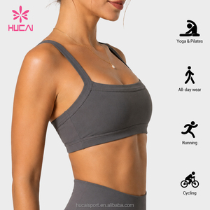 Soutien-gorge de sport pour femme ODM HUCAI, personnalisé, à bretelles larges, maintien moyen, encolure droite, bordure contrastante, col carré, pour yoga, gym, <span class=keywords><strong>pilates</strong></span> et entraînement - Product Image 2