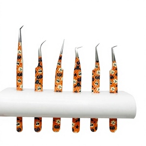 Pince à cils Halloween Orange en papier enduit, avec pointe argentée brillante et poignée diamantée, lot de 6 pointes différentes - Product Image 1