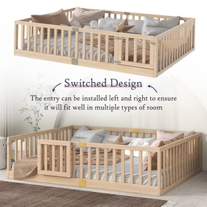 Letto a Terra Montessori Personalizzato in Legno Naturale per Bambini, Struttura con Ringhiere di Sicurezza e Porta - Product Image 5