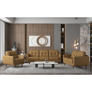 Poltrona HMS 35 con ciuffo in vera pelle color cammello e nero per soggiorno confortevole ed elegante - Product Image 5