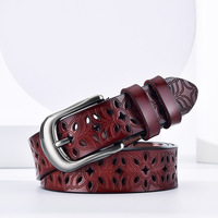 Ceinture en cuir véritable formelle de haute qualité pour hommes et femmes avec broche en alliage de conception creuse unique pour boucle