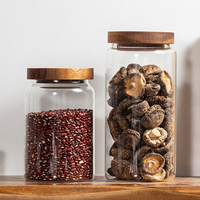 Couvercles à manche en bois d'acacia 9cm de diamètre 16oz 22oz 28oz bocaux à bonbons en verre forte praticabilité ensemble de boîtes de stockage des aliments emballage
