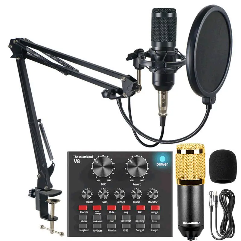 LM800 Mikrofon Kondensator Studio Mikrofonos Karaoke BM 800 BM800 USB-Aufnahme Mikrofon Mikrofon Kabel Set V8 V8s Soundkarte