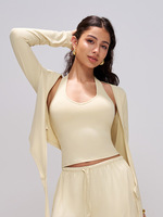Maßgefertigte Neckholder-Wickelbluse mit seitlichem Selbstbindesystem, Weich Gebürstet, 4-Wege-Stretch, für Outdoor-Jogging, Pilates und Yoga