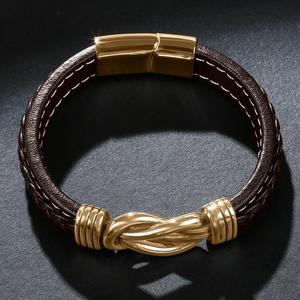 Wholesale High Quality Vintage Woven Leather Infinity Love Knot Stainless Steel Bracelet Gift <b>for</b> <b>Men</b> <b>for</b> Son - Product Image 5