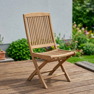 Chaise de jardin pliante manuelle en teck massif, durable, mobilier de patio extérieur, style moderne, design à pieds coniques, modèle GC015 - Product Image 1