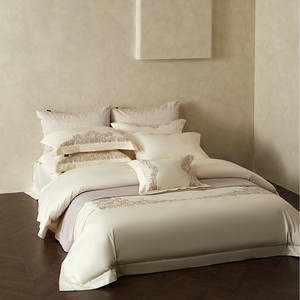 Italian Minimalist Embroidered Satin Cotton <b>Bedding</b> <b>Set</b> Four-Piece Soft Breathable Home Textiles - Product Image 1