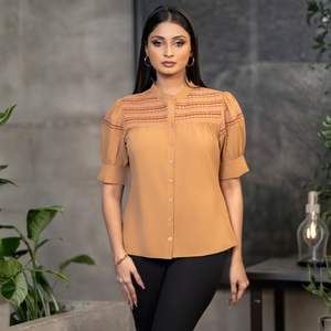 Blusa de Manga Abullonada en Color Naranja Mandarina, Transpirable, para Uso en Temporada, para Mujer - Product Image 4