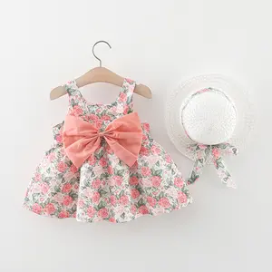 花の幼児服赤ちゃん夏ノースリーブドレス幼児の女の赤ちゃんプリントボウプリンセスドレス
