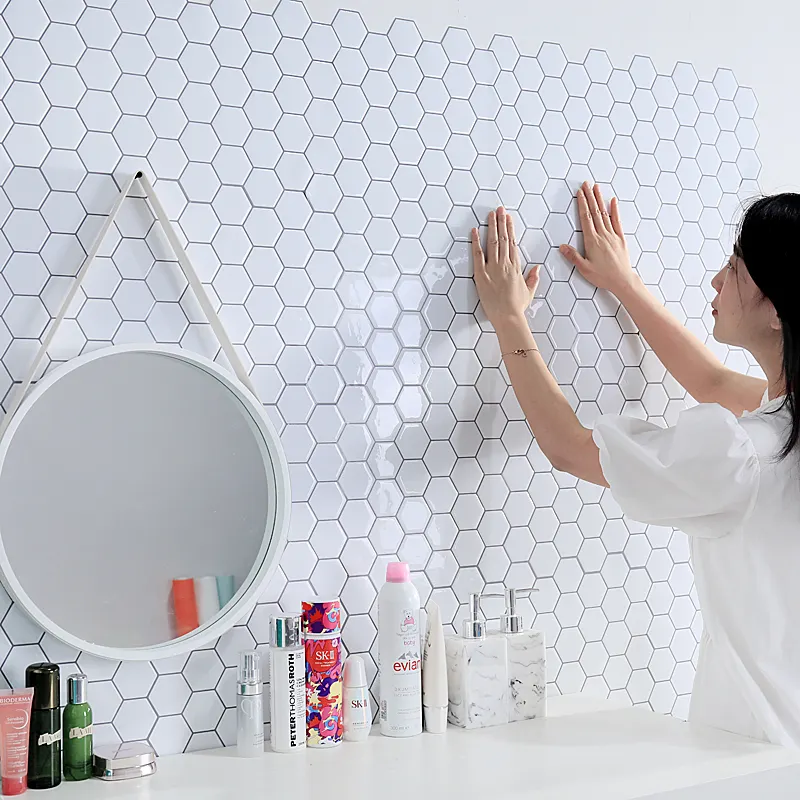 Self adhesive Wall Sticker 3D Peel and Stick Upgrade Thicker Wall Tile 12*12 Inch Hexagon Tiles Waterproof