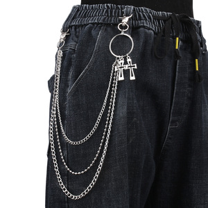 Chaîne de taille Yueli Punk Hip Hop en argent tibétain à double couche avec pendentif croix, chaîne de corps tendance pour le style urbain et le quotidien - Product Image 1