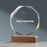 Trofeo de Cristal Grabado Personalizado al por Mayor, Placa con Base de Madera, Medalla de Cristal en Blanco para Ceremonias, Recuerdos y Honores