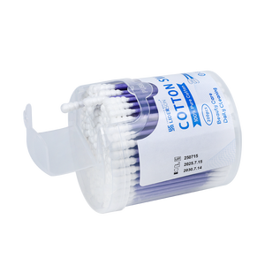 Fourniture en gros 200 pièces/boîte Coton-tige à tête ronde avec tige en papier violet, boîte ronde pour le soin des plaies - Product Image 6