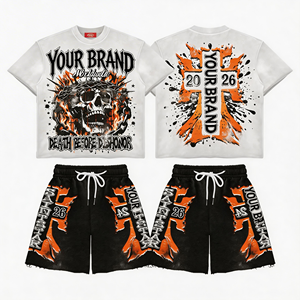 Custom <b>White</b> Cotton Sublimation Printed Graphic T-shirts Set Heat Sublimation Print Nylon Shorts Set <b>Tracksuit</b> for Mens - Product Image 2