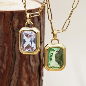 Acier inoxydable Carré Rock Sucre Coloré Zircon Pendentif Trombone Chaîne Collier Ins Haute Louange Couleur Protection - Product Image 4