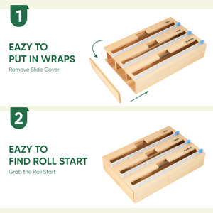 Bamboo 3-in-1 Foil and <b>Plastic</b> Wrap Dispenser with Cutter Kitchen <b>Drawer</b> Organizer for Foil Wax & <b>Plastic</b> Wrap - Product Image 4