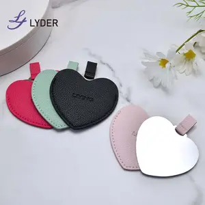 Lyder Fábrica Fornecimento Moda Presente Metal Custom Logo Coração Forma Saco Mini Pequeno Portátil Espelho De Bolso Para Promocionais