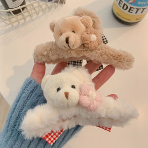Barrettes à <span class=keywords><strong>cheveux</strong></span> en peluche mignonnes de dessin animé pour l'automne <span class=keywords><strong>et</strong></span> l'hiver, accessoires pour <span class=keywords><strong>cheveux</strong></span> en fourrure pour filles, barrettes à <span class=keywords><strong>cheveux</strong></span> mignonnes en forme d'ours <span class=keywords><strong>et</strong></span> de lapin pour femmes - Product Image 1