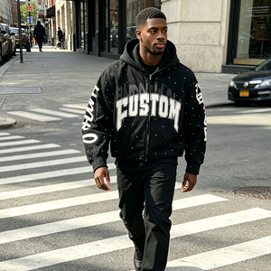 Sudadera con Capucha y Cremallera para Hombre, 450GSM, con Parche Bordado Personalizado y Ribete de Cuentas para Personalización de Ropa Urbana - Product Image 3
