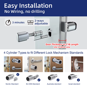 Liliwise Adjustable Digital Door <b>Lock</b> Password Elektronisches Turschloss <b>Lock</b> Smart Cylinder <b>Lock</b> with Google Home Alexa - Product Image 4