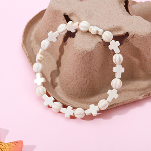Cross <b>Bracelet</b> White <b>Beaded</b> Unisex Jewelry Gift Yiwu Origin YM 0605 - Product Image 1